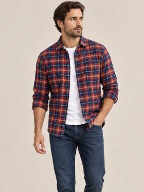 JACK & JONES | Red & Blue Plaid Flannel Button Up Shirt – Men’s XL